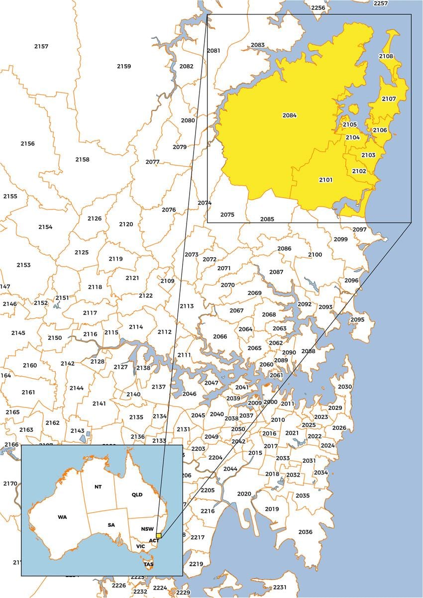 悉尼邮编地图