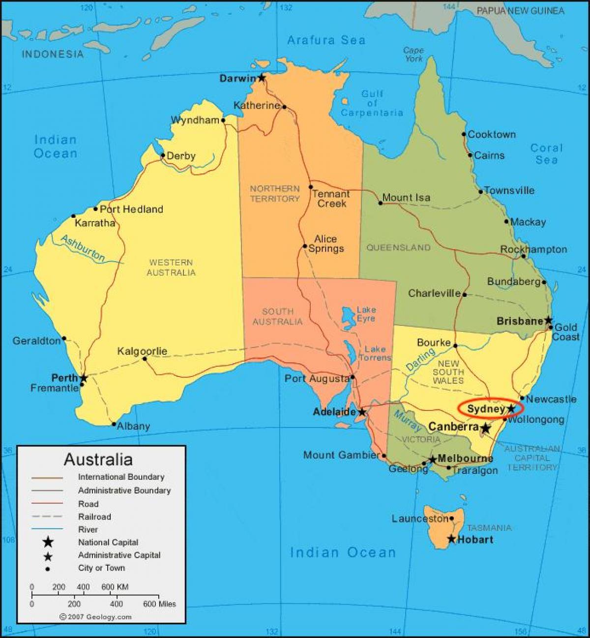 悉尼 在澳大利亚地图上